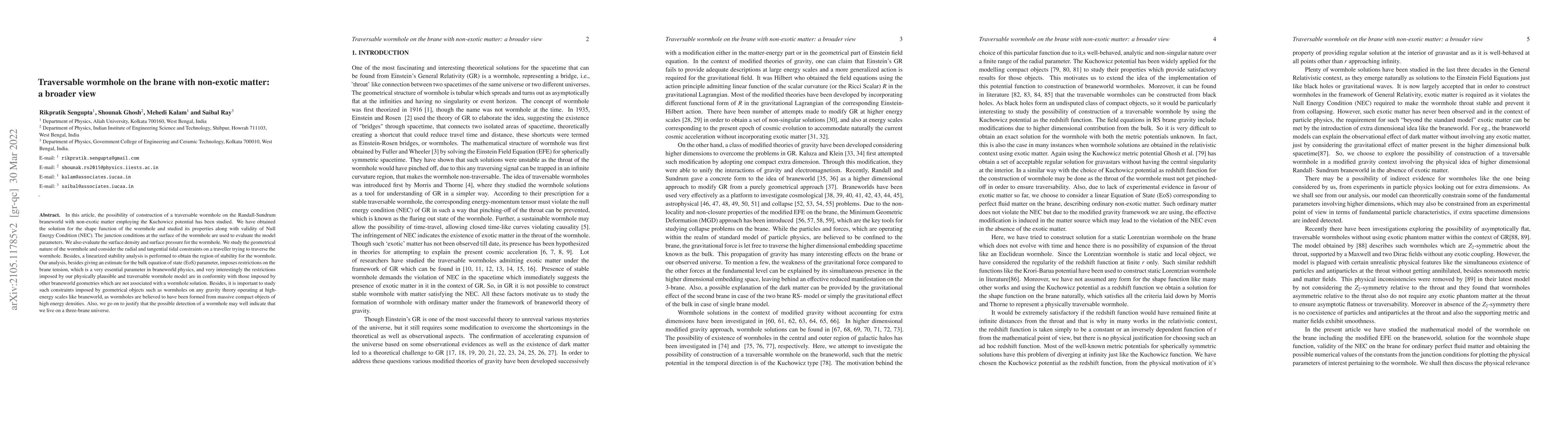 Thumbnail for Wormhole on the Brane with Ordinary Matter: The Broader View
