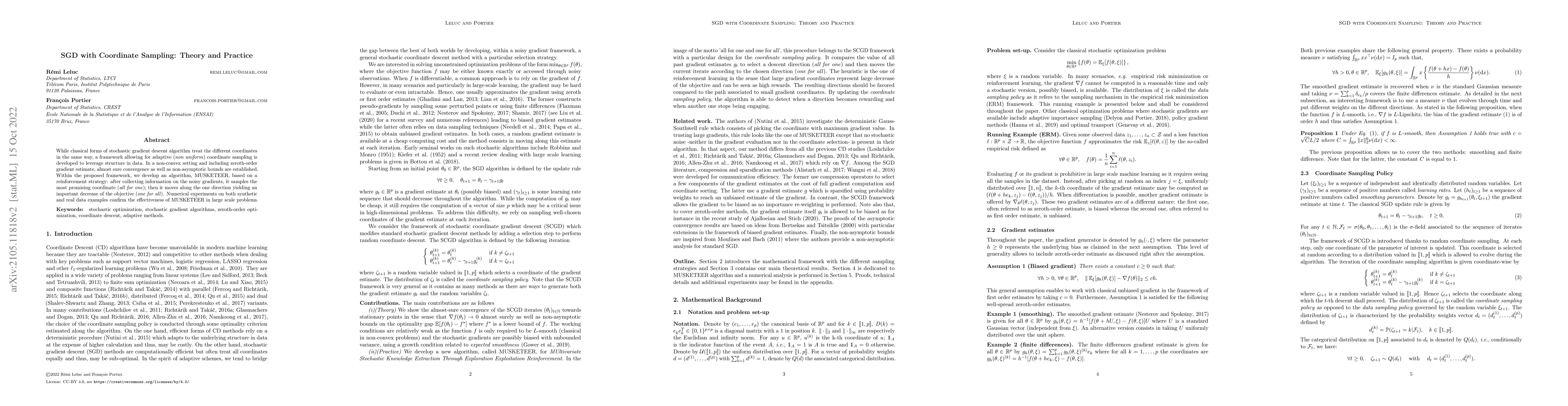 Thumbnail for SGD with Coordinate Sampling: Theory and Practice