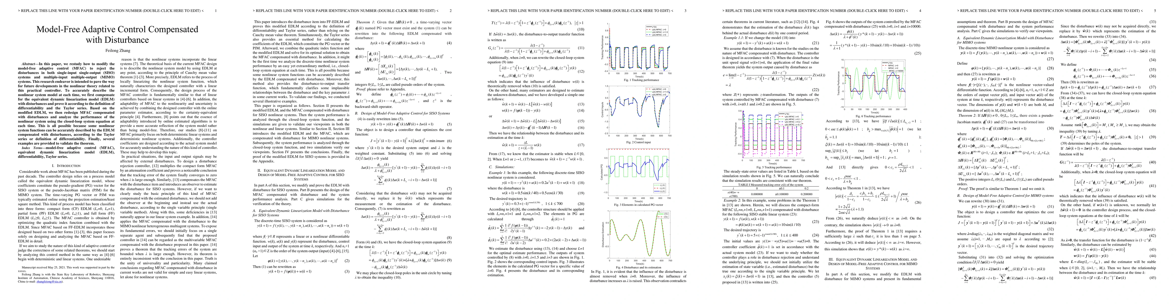 Thumbnail for Model-Free Adaptive Control Compensated with Disturbance