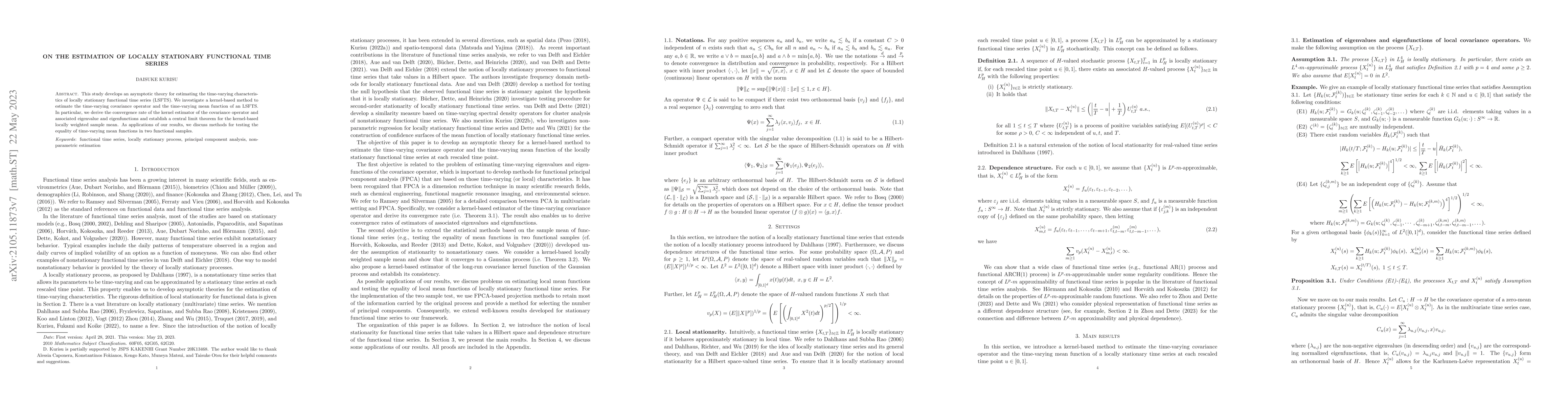 Thumbnail for On the estimation of locally stationary functional time series