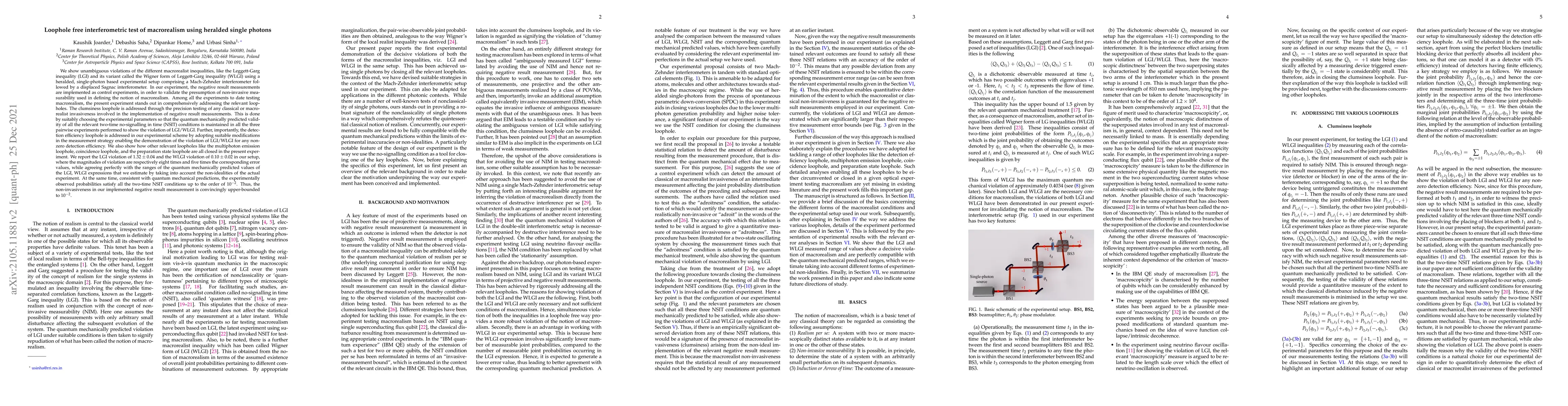 Thumbnail for Loophole free interferometric test of macrorealism using heralded single
  photons