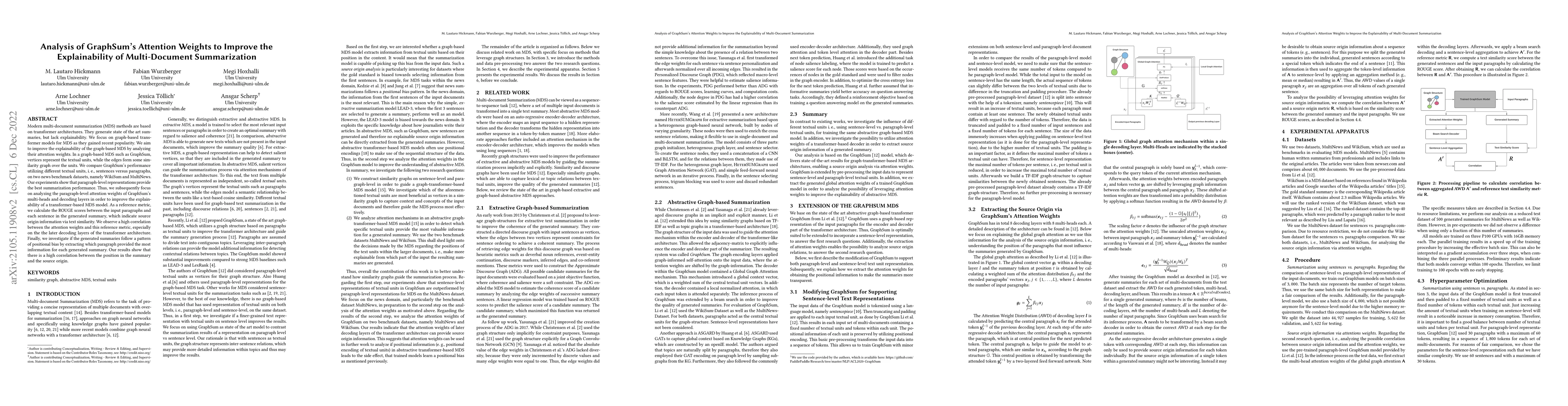 Thumbnail for Analysis of GraphSum's Attention Weights to Improve the Explainability
  of Multi-Document Summarization