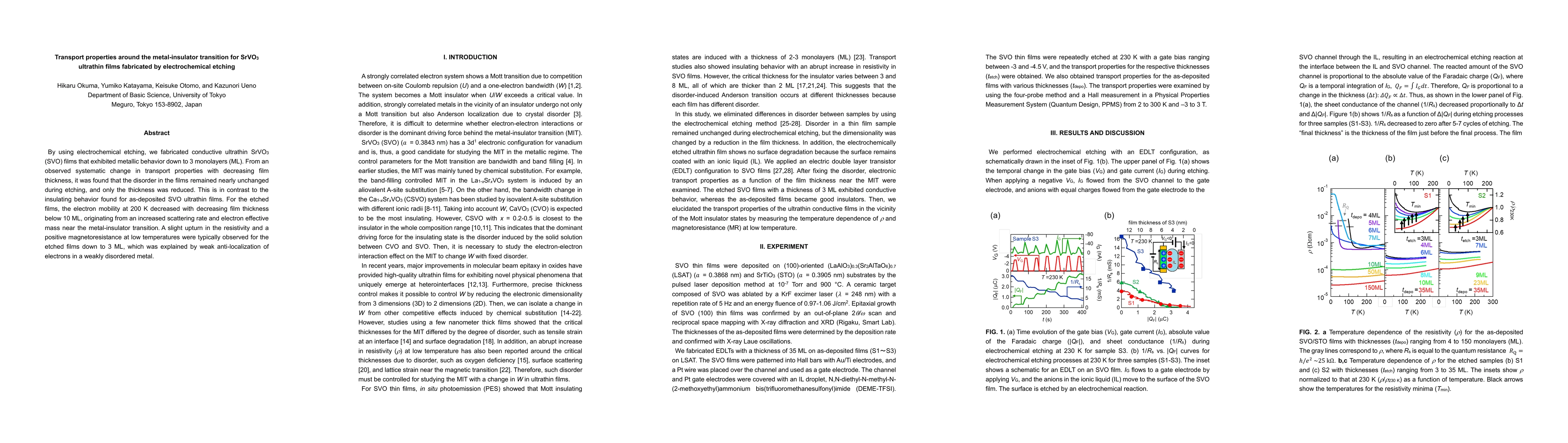 Thumbnail for Transport properties around the metal-insulator transition for SrVO3
  ultrathin films fabricated by electrochemical etching