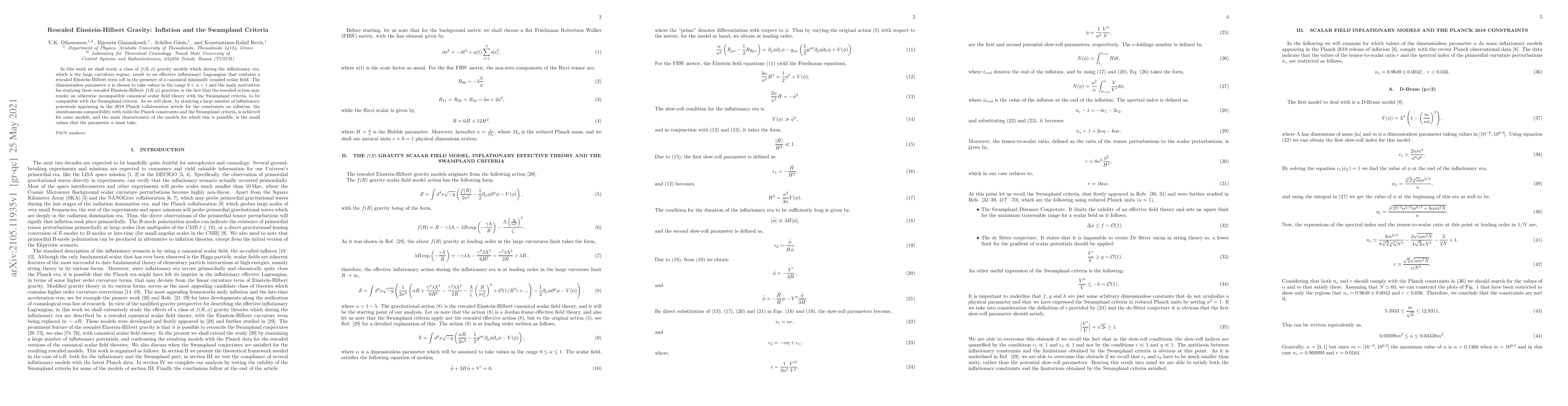 Thumbnail for Rescaled Einstein-Hilbert Gravity: Inflation and the Swampland Criteria