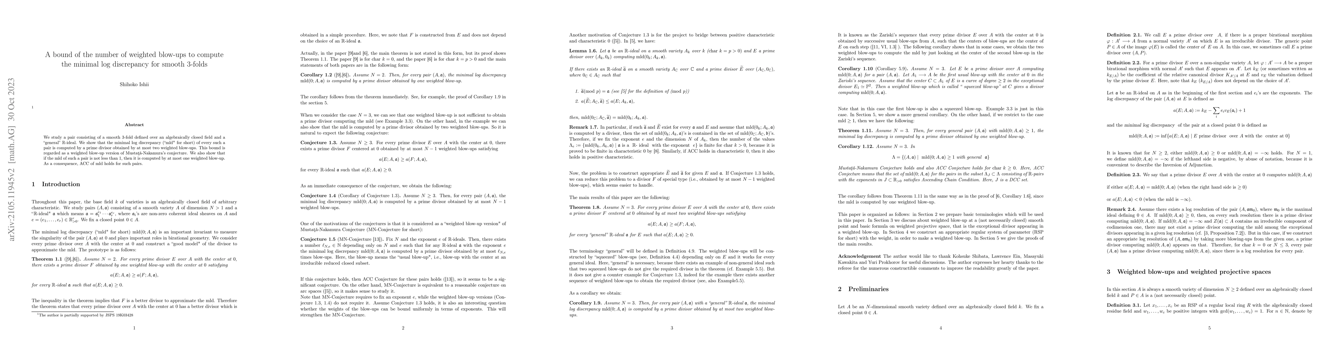 Thumbnail for A bound of the number of weighted blow-ups to compute the minimal log
  discrepancy for smooth 3-folds