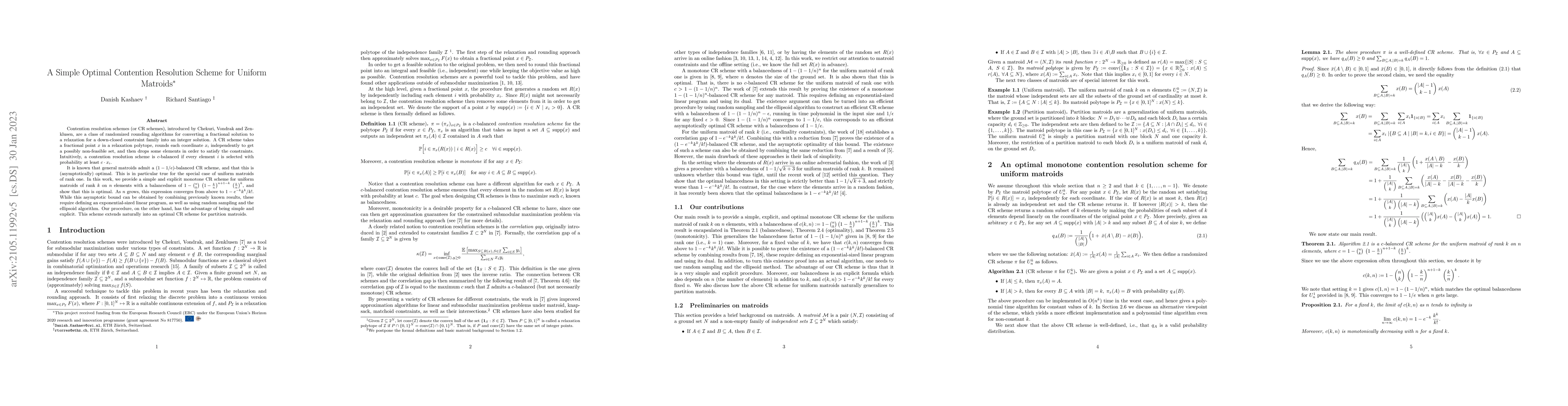 Thumbnail for A Simple Optimal Contention Resolution Scheme for Uniform Matroids