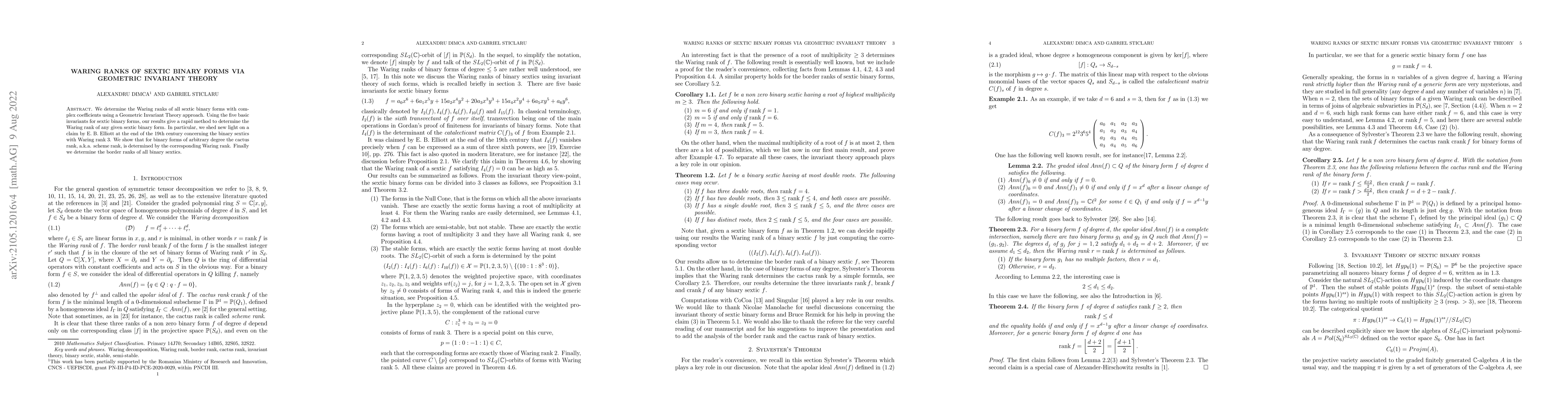 Thumbnail for Waring ranks of sextic binary forms via geometric invariant theory