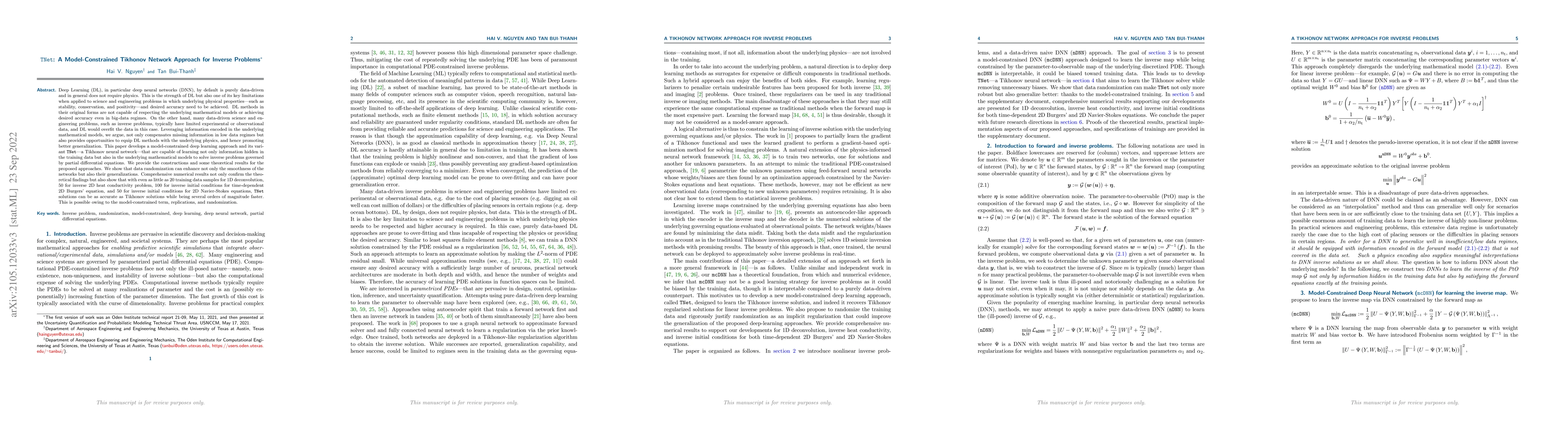 Thumbnail for TNet: A Model-Constrained Tikhonov Network Approach for Inverse Problems