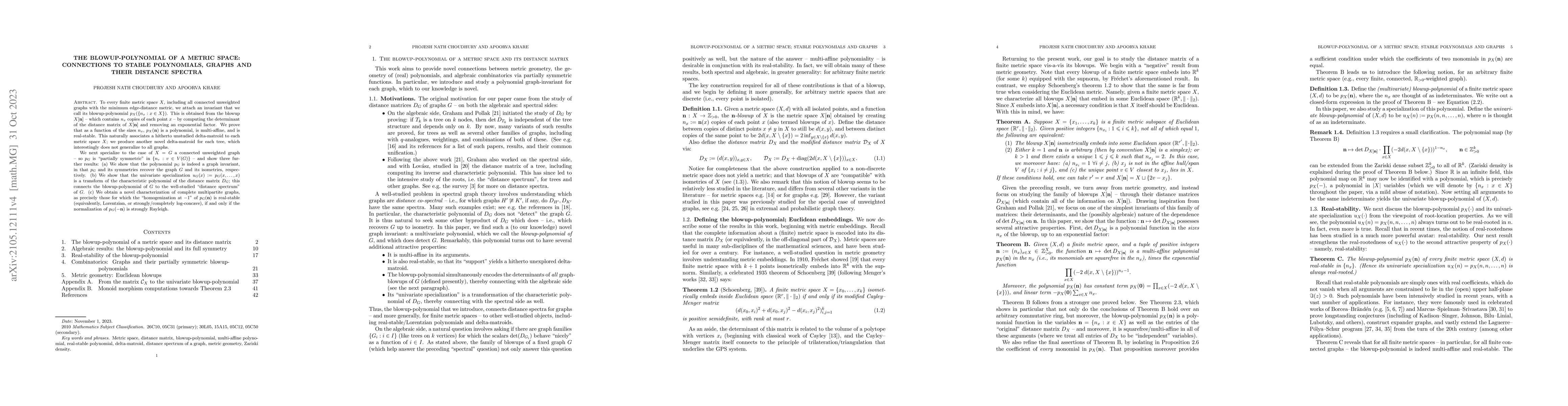 Thumbnail for The blowup-polynomial of a metric space: connections to stable
  polynomials, graphs and their distance spectra