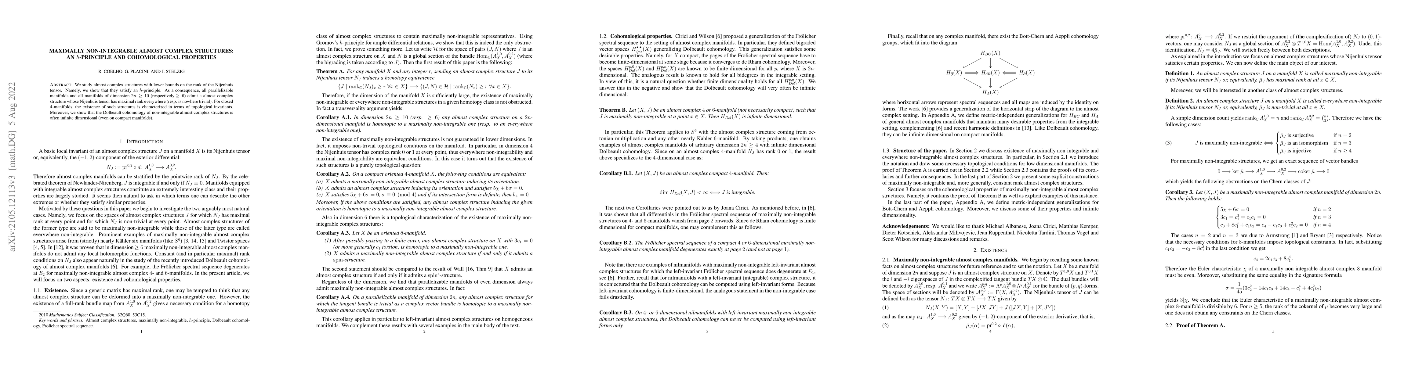 Thumbnail for Maximally non-integrable almost complex structures: an $h$-principle and
  cohomological properties