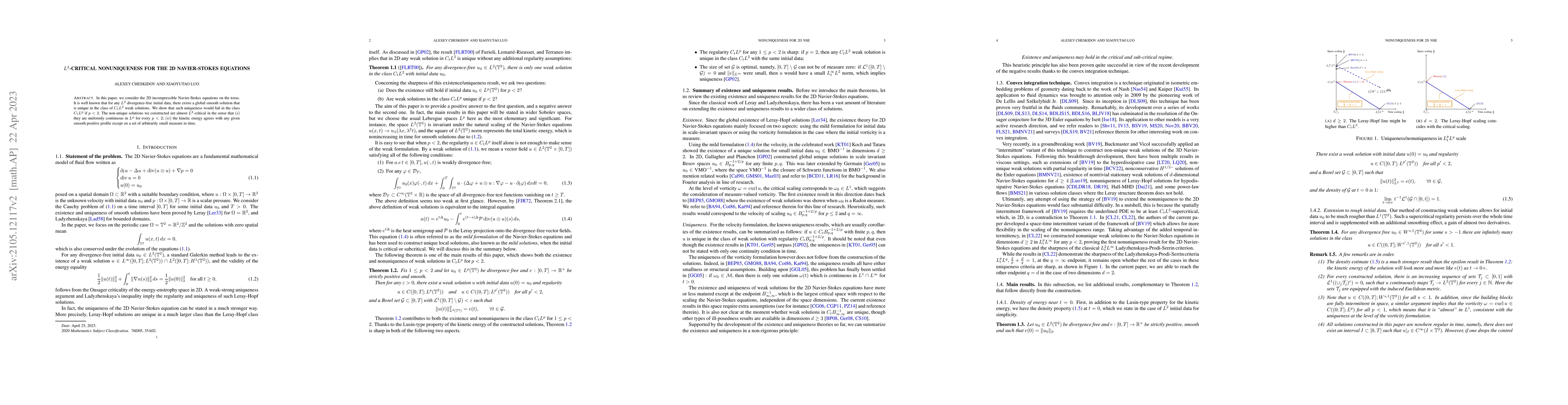 Thumbnail for $L^2$-critical nonuniqueness for the 2D Navier-Stokes equations