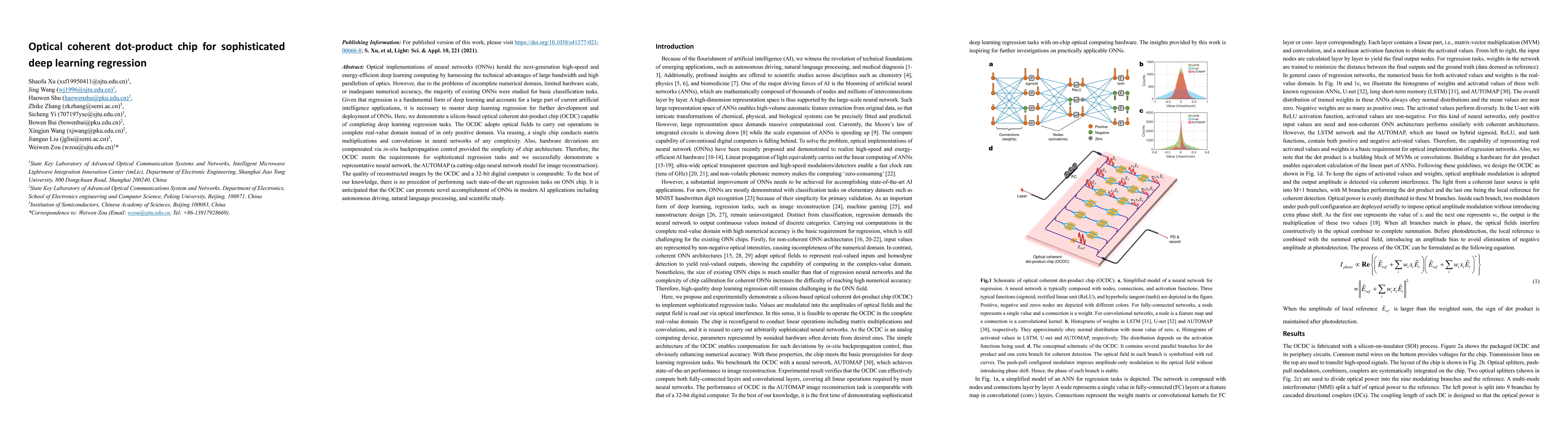 Thumbnail for Optical coherent dot-product chip for sophisticated deep learning
  regression