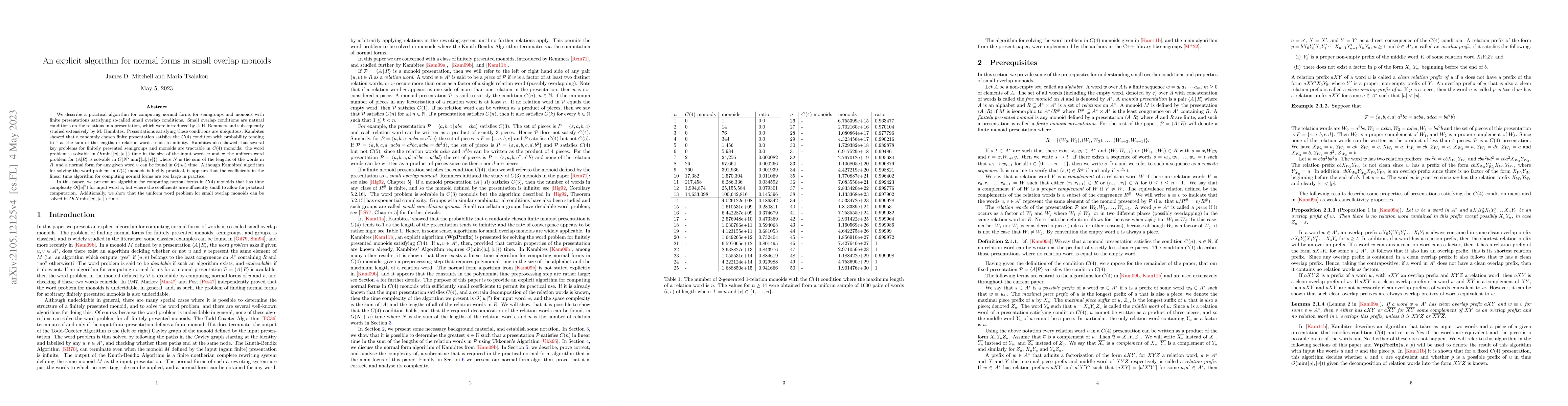 Thumbnail for An explicit algorithm for normal forms in small overlap monoids