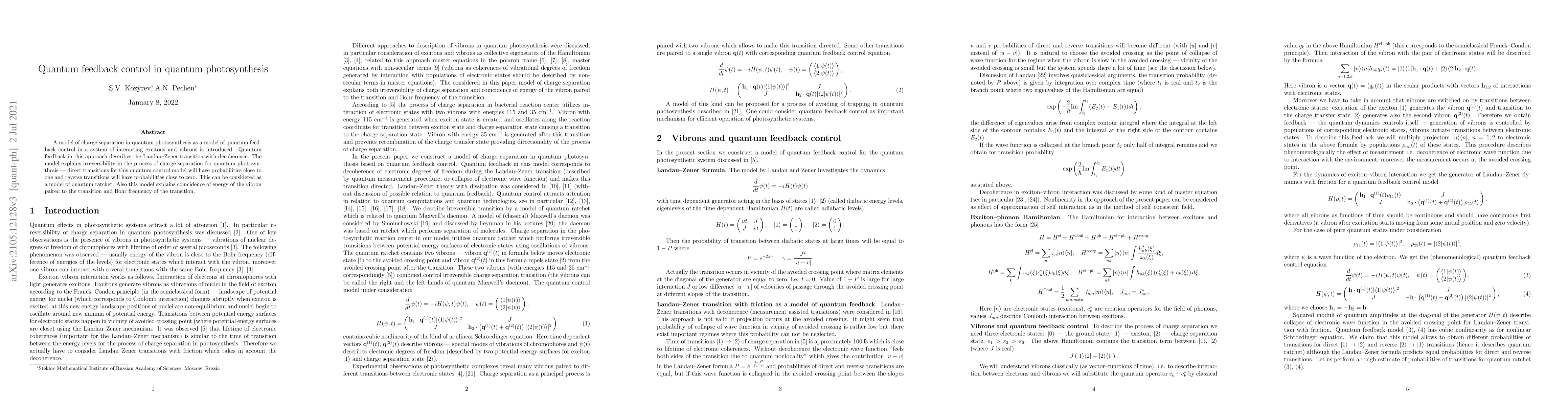 Thumbnail for Quantum feedback control in quantum photosynthesis