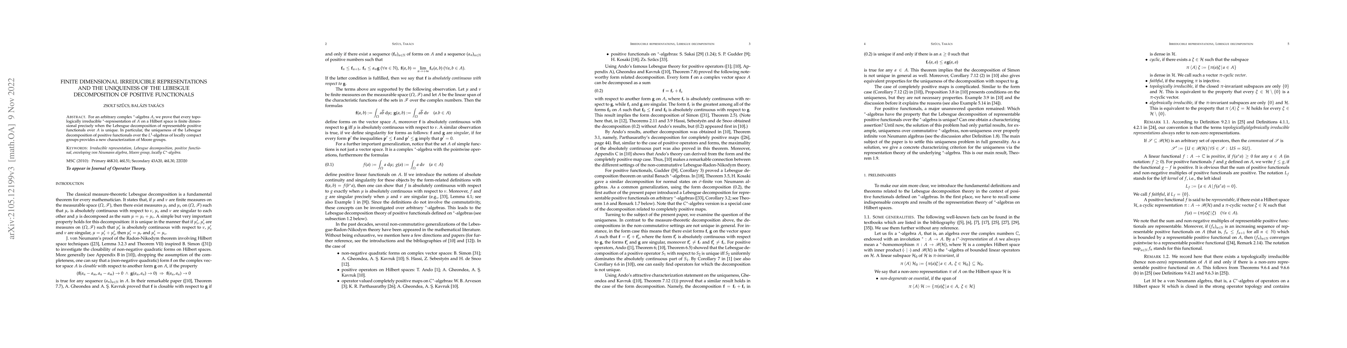 Thumbnail for Finite dimensional irreducible representations and the uniqueness of the
  Lebesgue decomposition of positive functionals