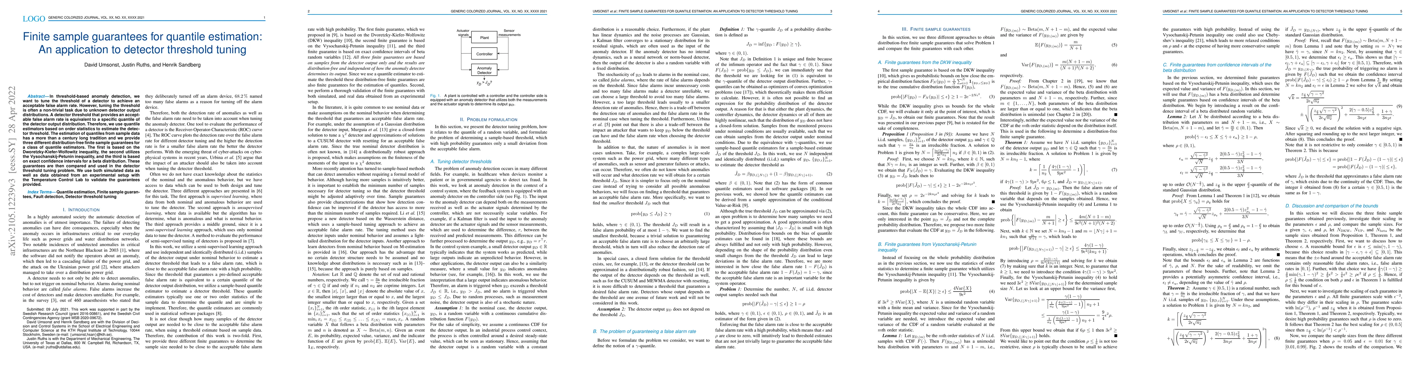 Thumbnail for Finite sample guarantees for quantile estimation: An application to
  detector threshold tuning