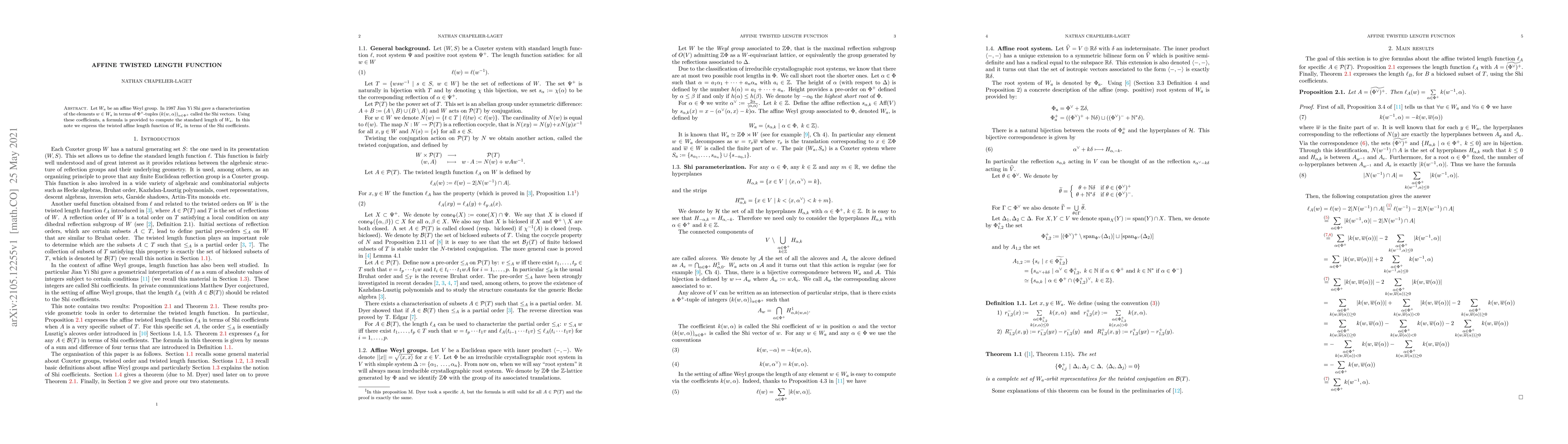 Thumbnail for Affine twisted length function