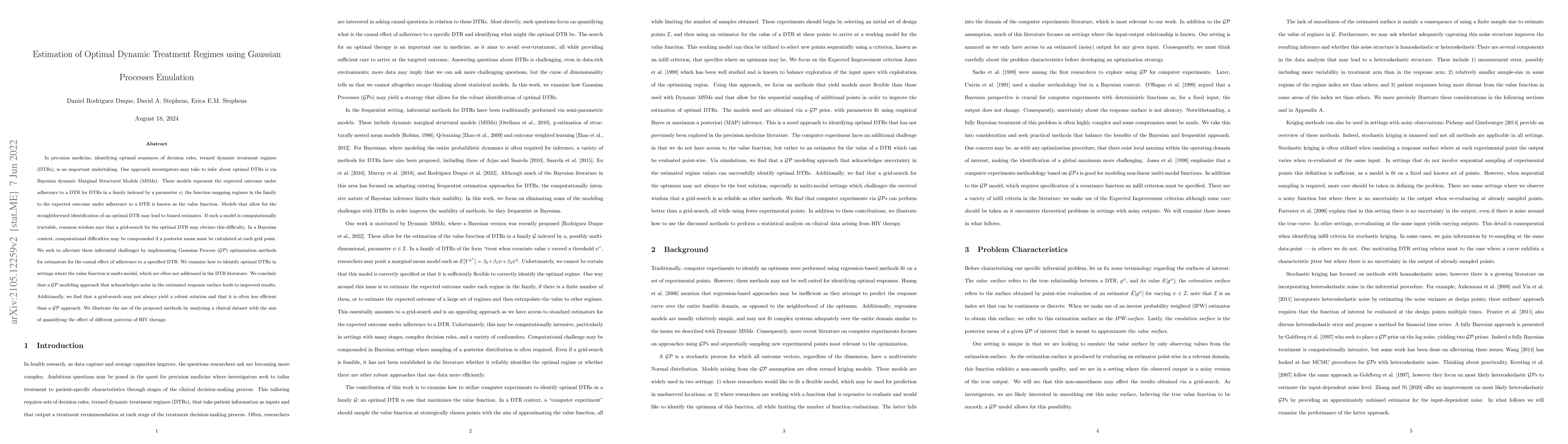 Thumbnail for Estimation of Optimal Dynamic Treatment Regimes using Gaussian Process
  Emulation