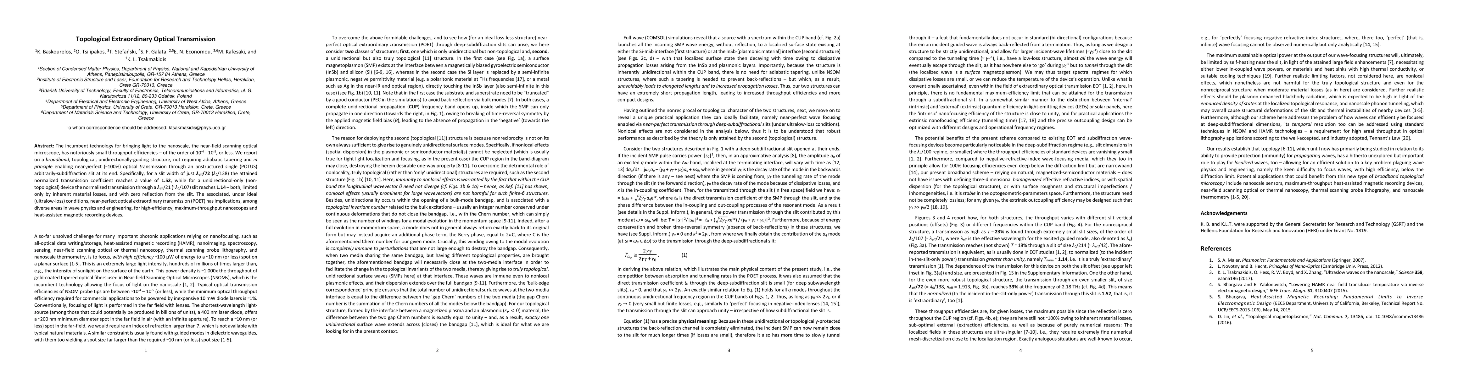 Thumbnail for Topological Extraordinary Optical Transmission
