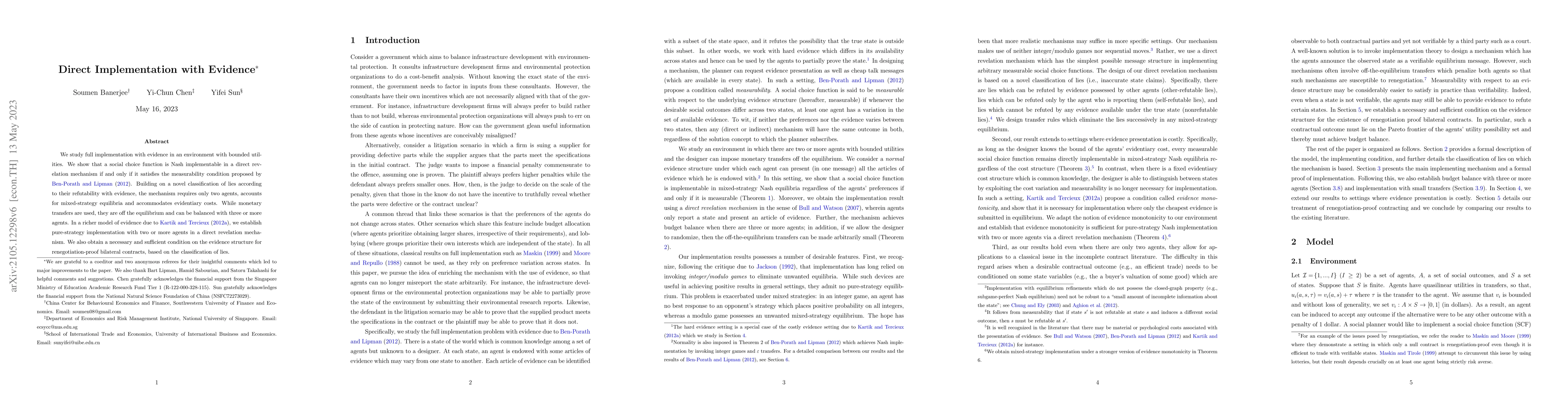 Thumbnail for Direct Implementation with Evidence