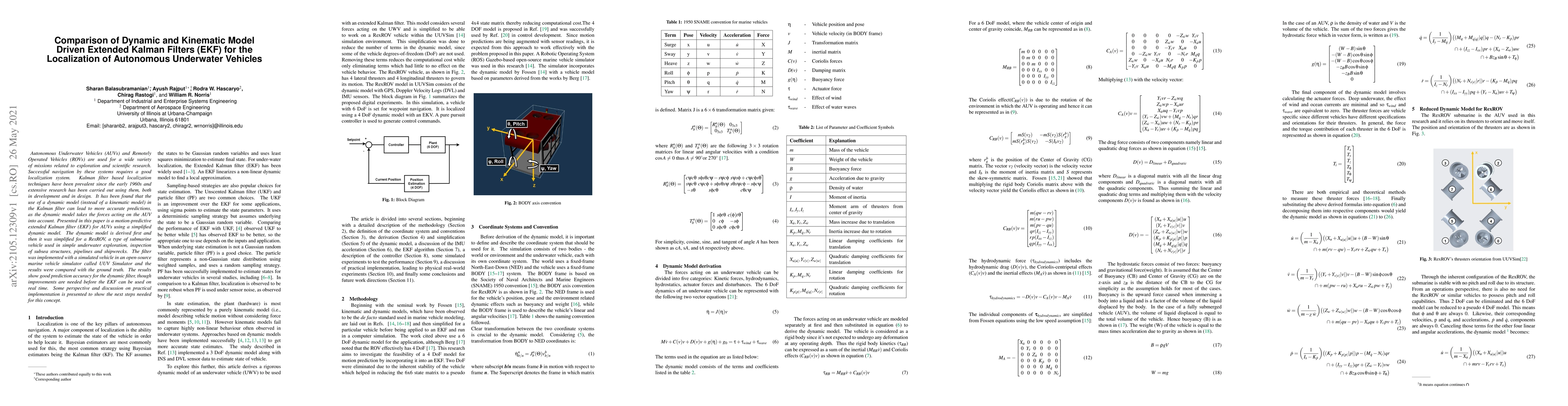 Thumbnail for Comparison of Dynamic and Kinematic Model Driven Extended Kalman Filters
  (EKF) for the Localization of Autonomous Underwater Vehicles