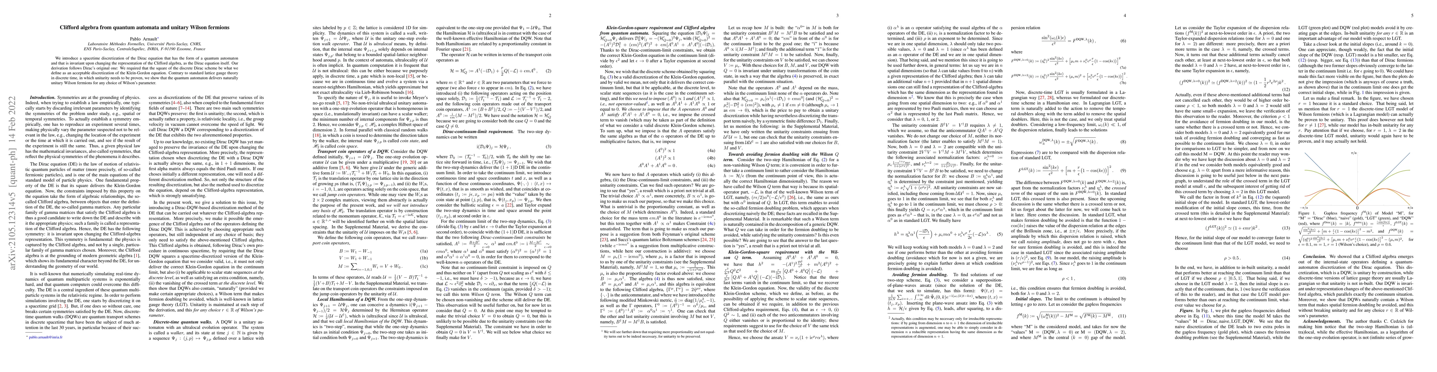 Thumbnail for Clifford algebra from quantum automata and unitary Wilson fermions
