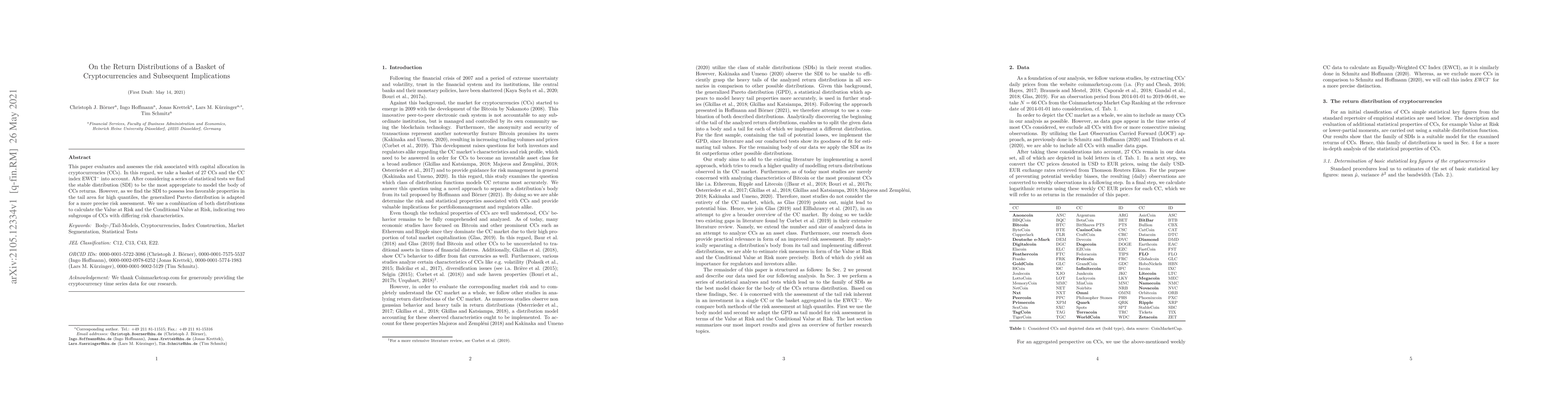Thumbnail for On the Return Distributions of a Basket of Cryptocurrencies and
  Subsequent Implications