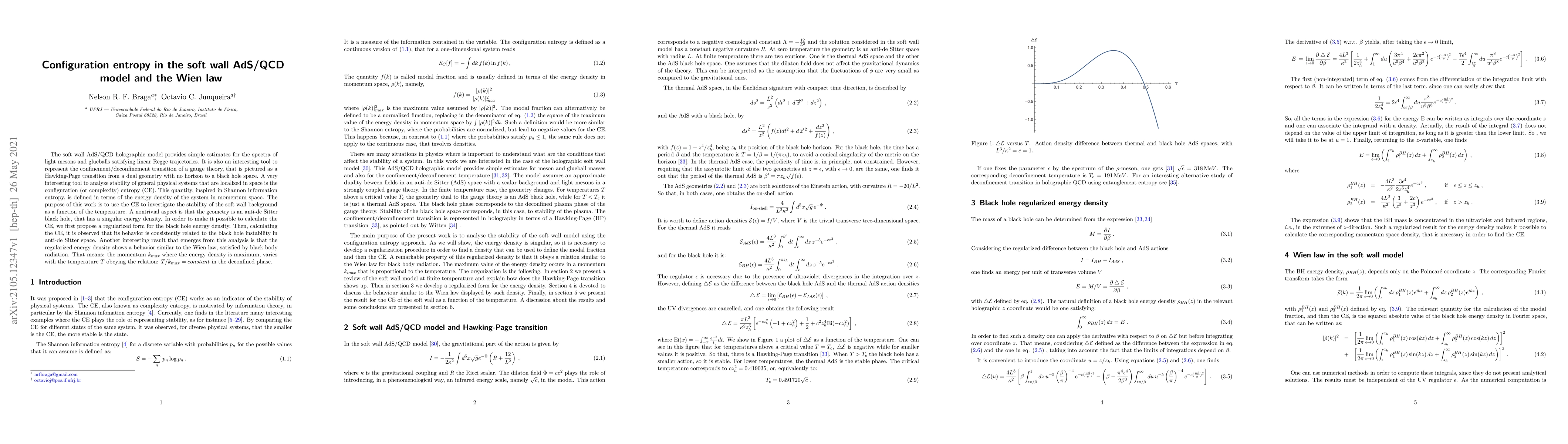 Thumbnail for Configuration entropy in the soft wall AdS/QCD model and the Wien law