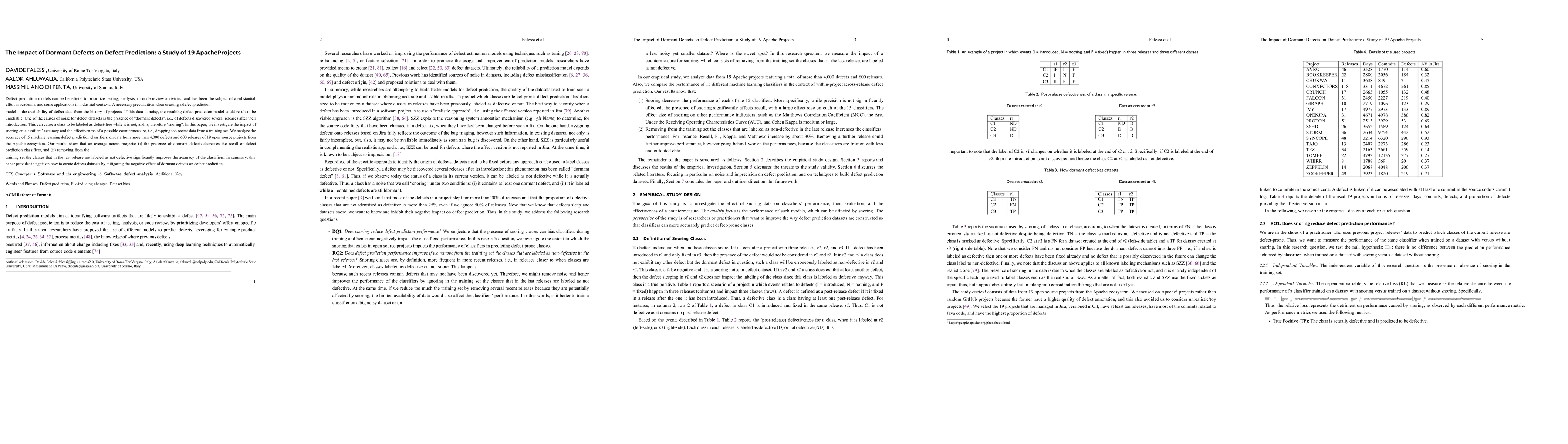 Thumbnail for The Impact of Dormant Defects on Defect Prediction: a Study of 19 Apache
  Projects