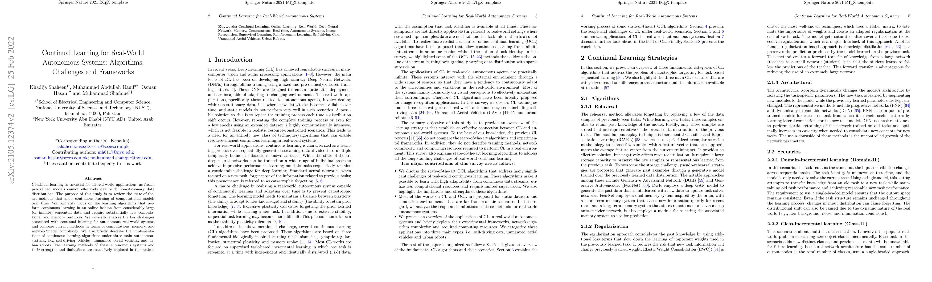 Thumbnail for Continual Learning for Real-World Autonomous Systems: Algorithms,
  Challenges and Frameworks