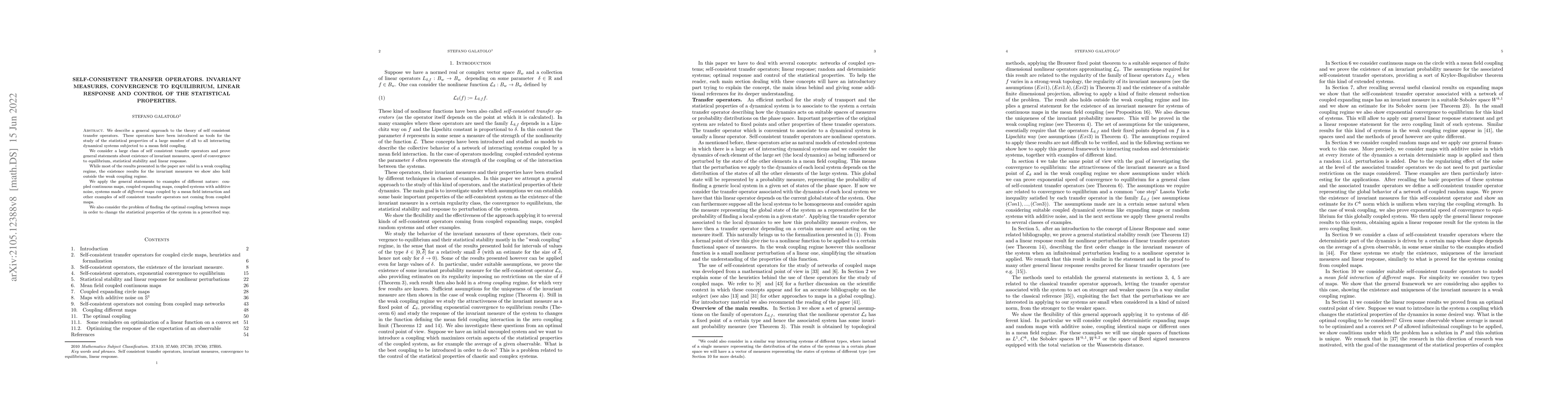 Thumbnail for Self consistent transfer operators. Invariant measures, convergence to
  equilibrium, linear response and control of the statistical properties