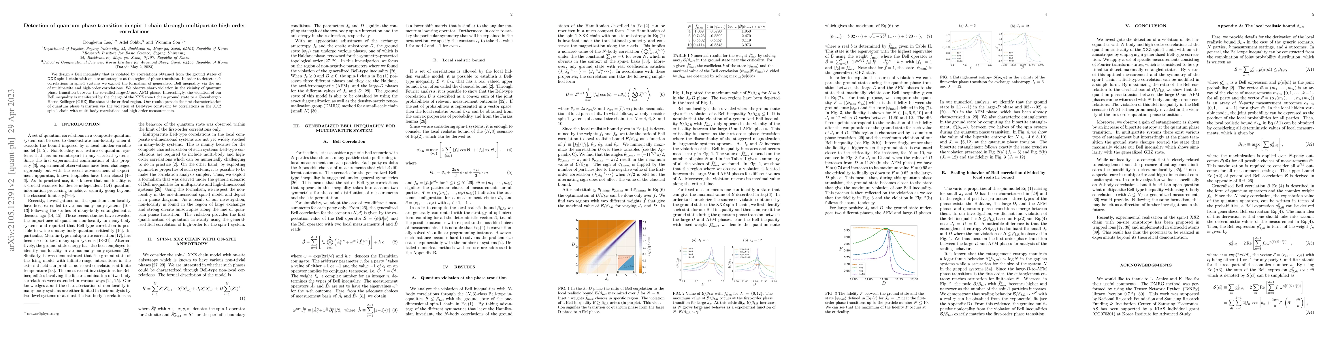 Thumbnail for Detection of quantum phase transition in spin-1 chain through
  multipartite high-order correlations