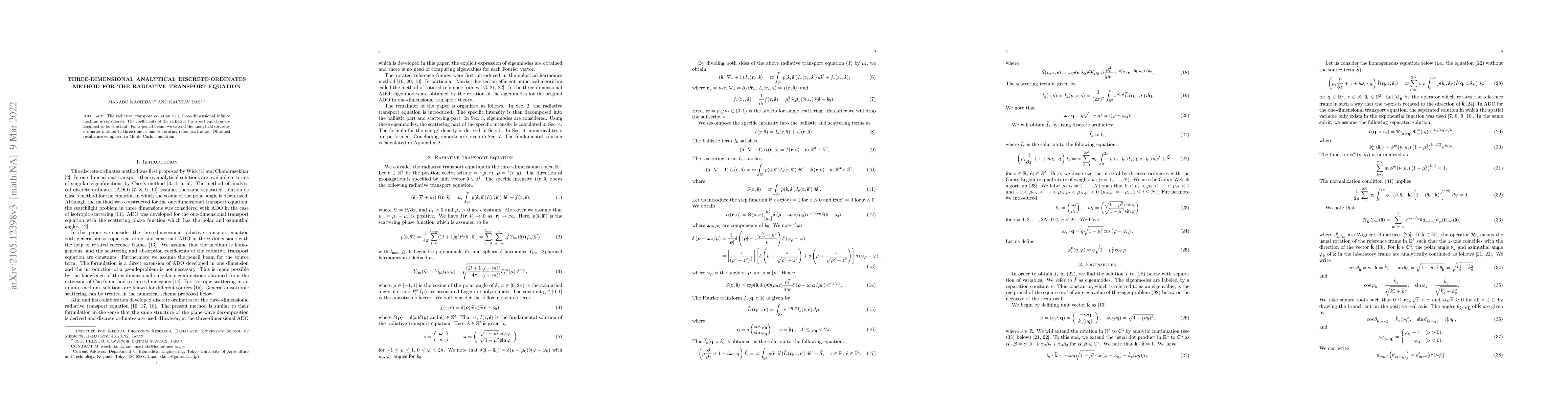 Thumbnail for Three-dimensional analytical discrete-ordinates method for the radiative
  transport equation