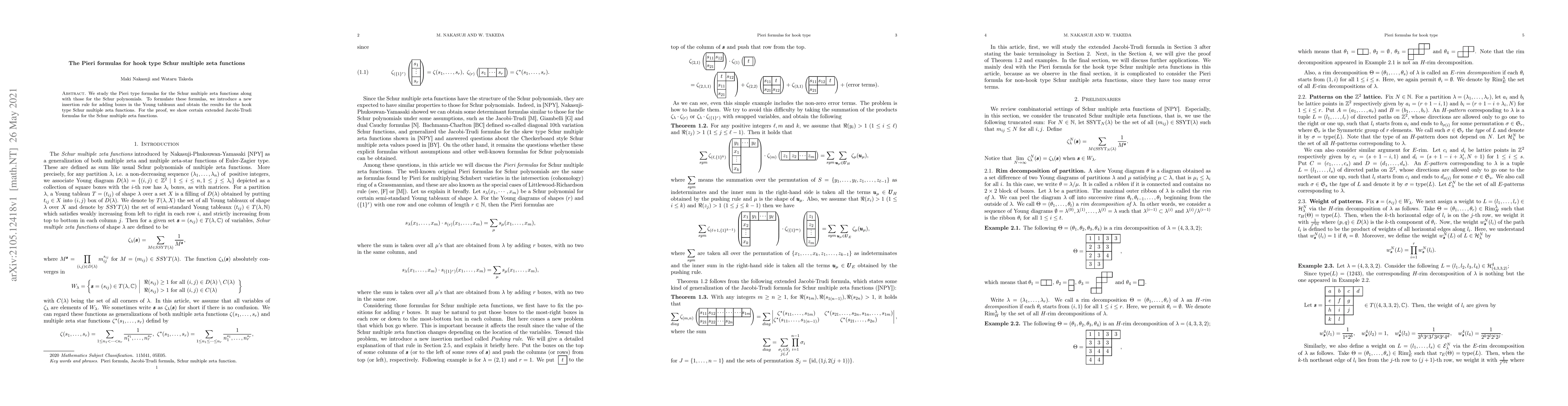 Thumbnail for The Pieri formulas for hook type Schur multiple zeta functions