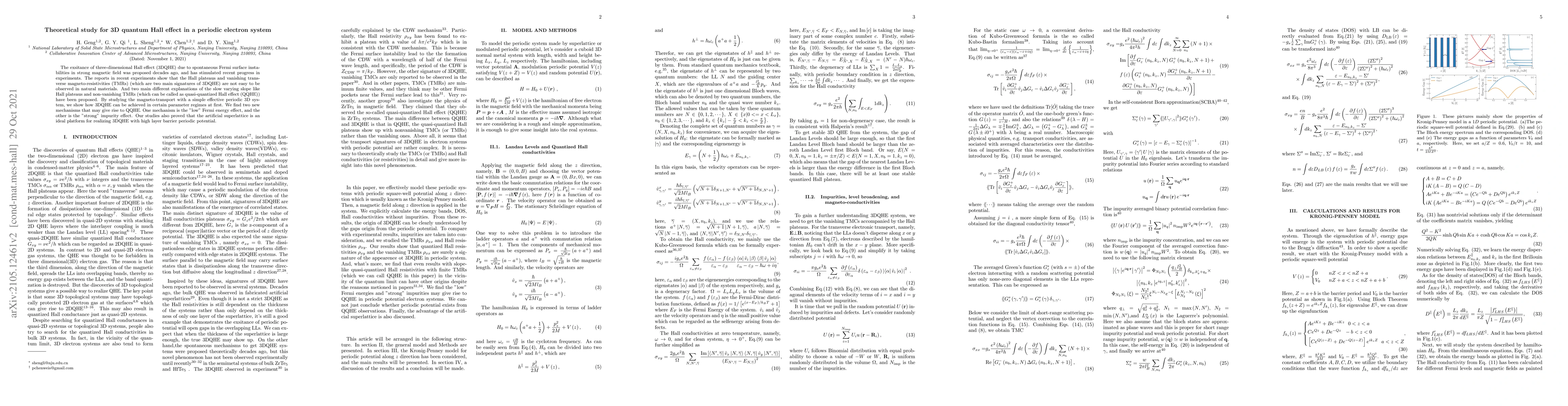 Thumbnail for Theoretical study for 3D quantum Hall effect in a periodic electron
  system
