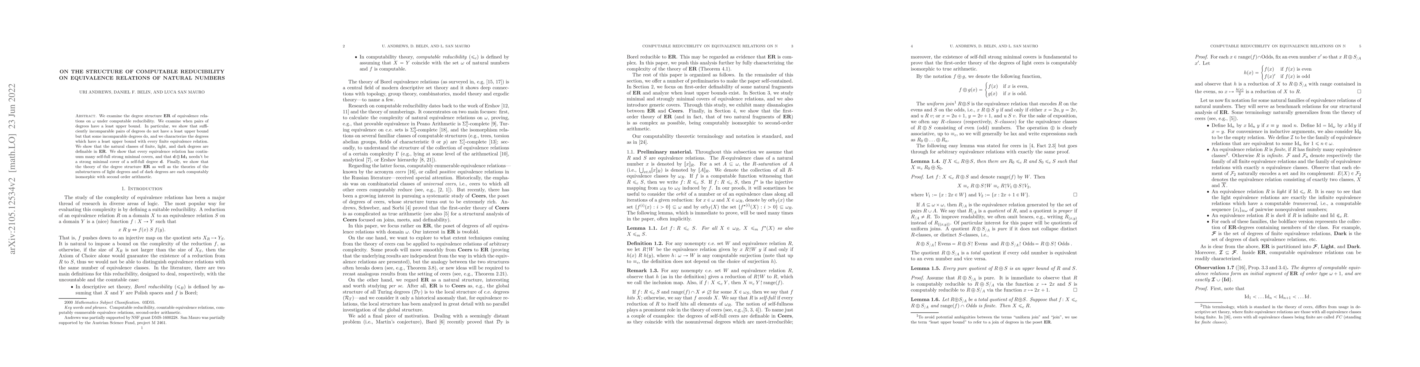 Thumbnail for On the structure of computable reducibility on equivalence relations of
  natural numbers