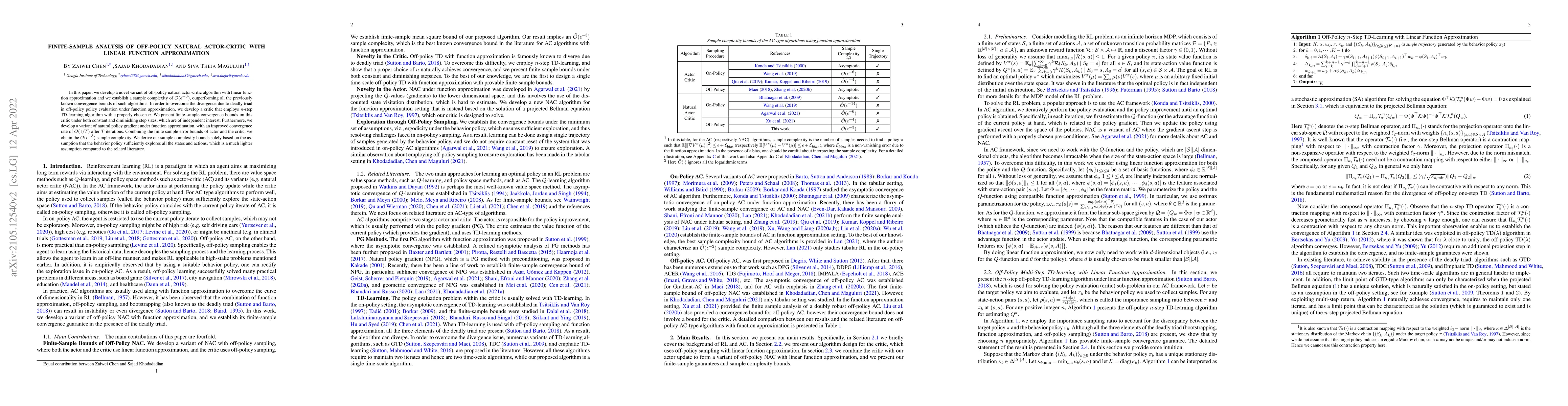 Thumbnail for Finite-Sample Analysis of Off-Policy Natural Actor-Critic with Linear
  Function Approximation