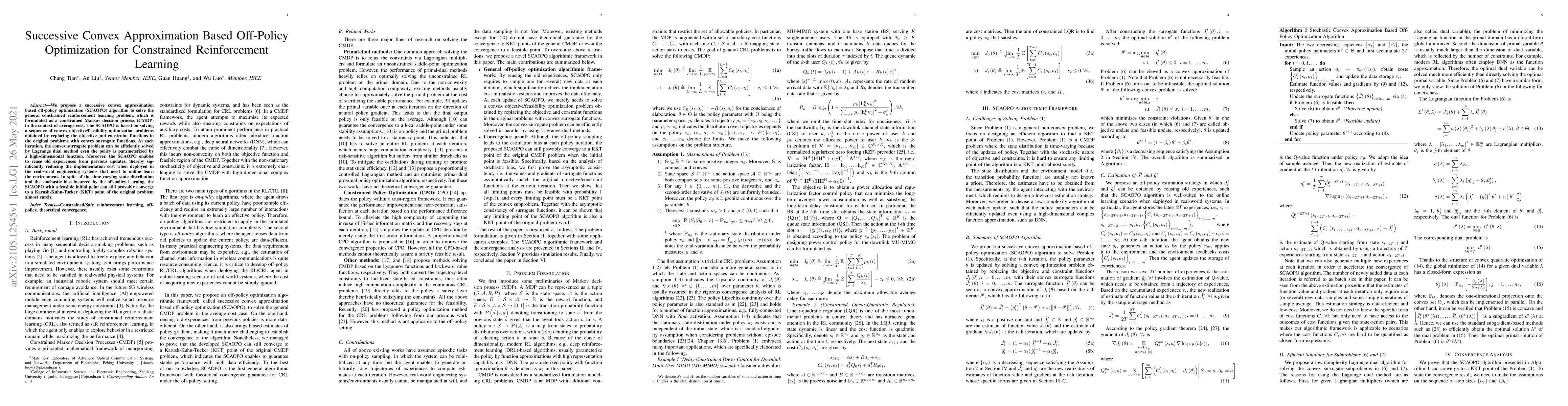 Thumbnail for Successive Convex Approximation Based Off-Policy Optimization for
  Constrained Reinforcement Learning