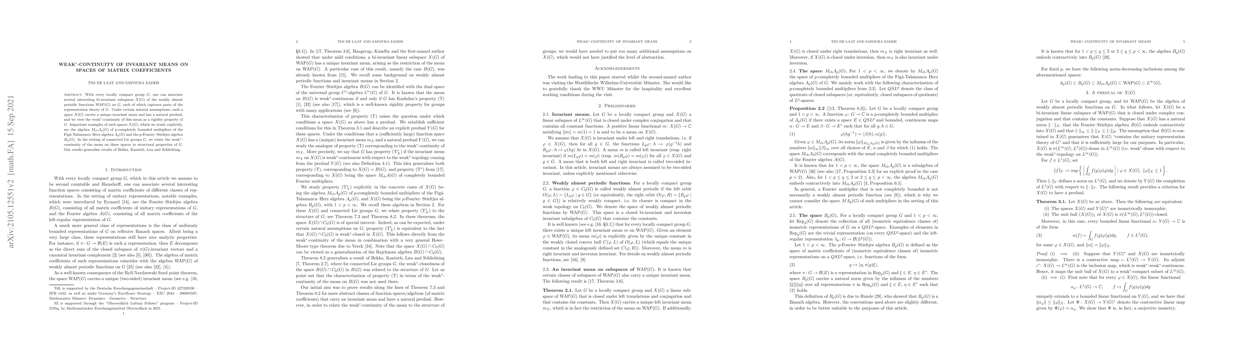 Thumbnail for Weak*-continuity of invariant means on spaces of matrix coefficients