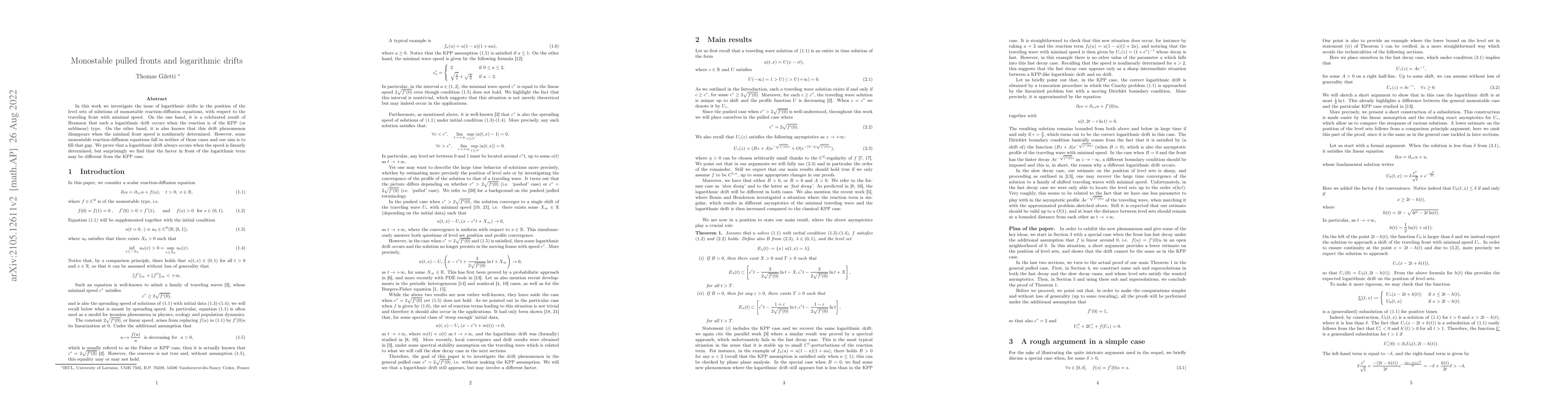 Thumbnail for Monostable pulled fronts and logarithmic drifts