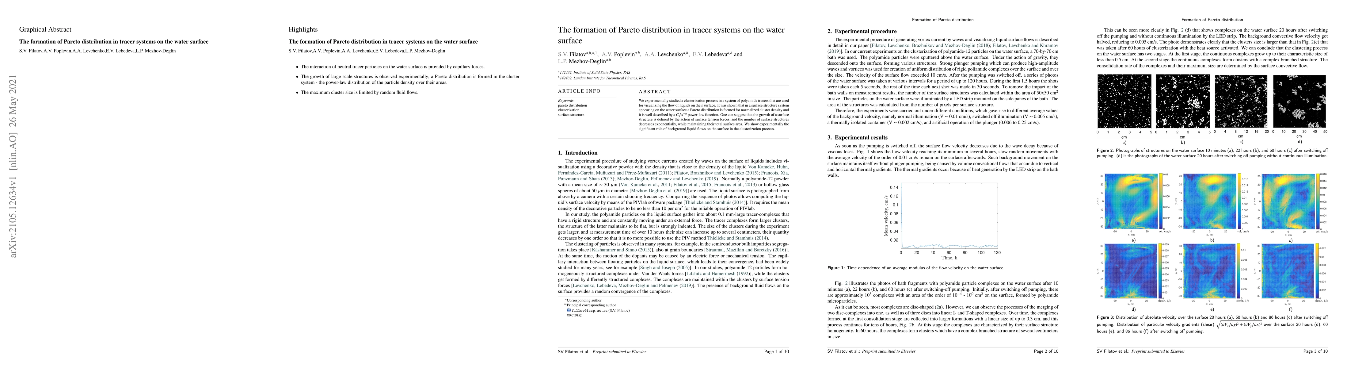 Thumbnail for The formation of Pareto distribution in tracer systems on the water
  surface