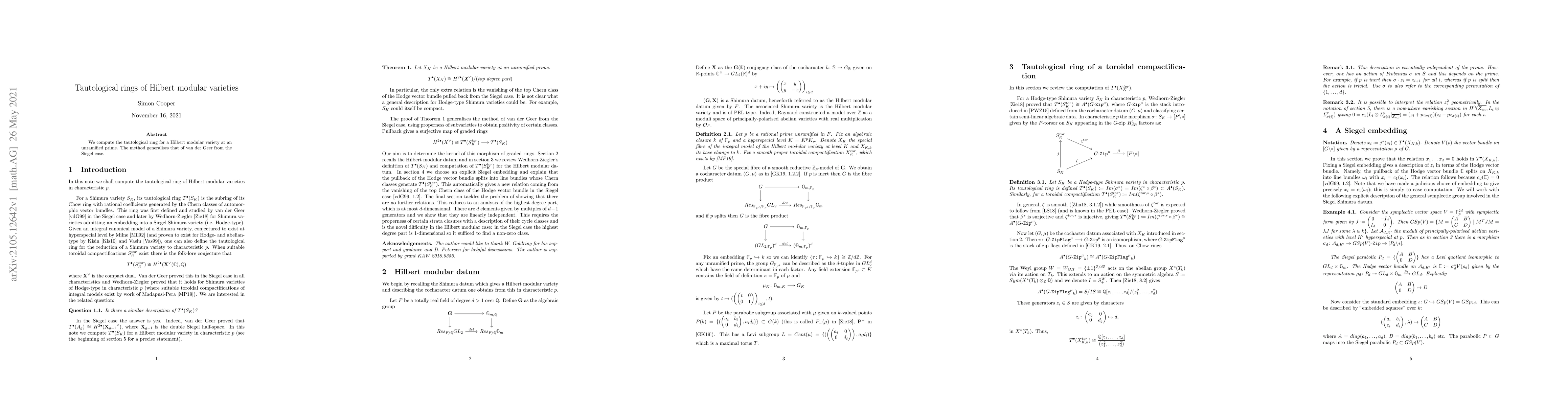 Thumbnail for Tautological rings of Hilbert modular varieties