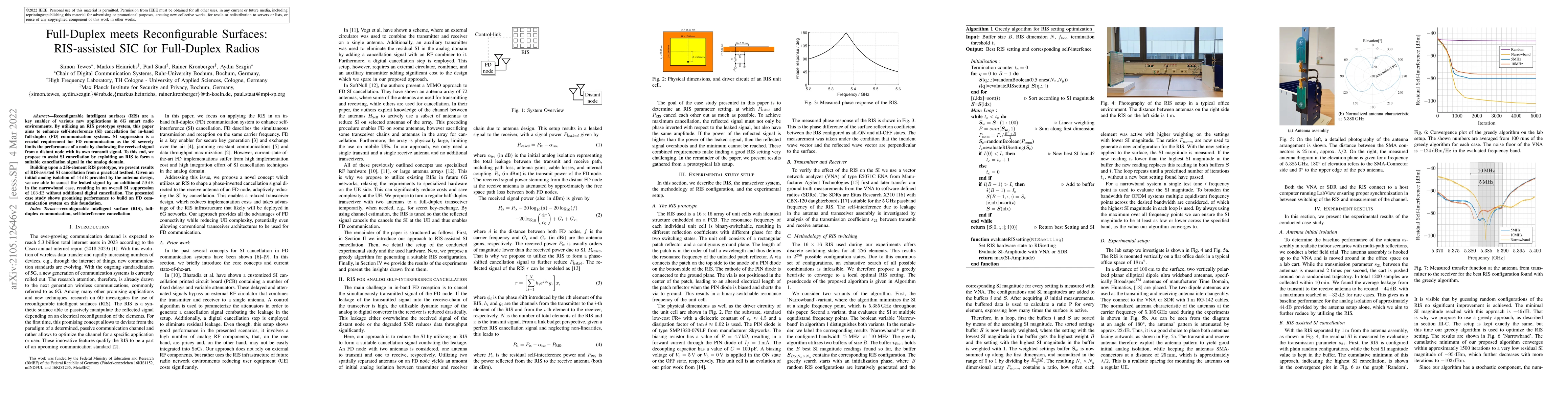 Thumbnail for Full-Duplex meets Reconfigurable Surfaces: RIS-assisted SIC for
  Full-Duplex Radios