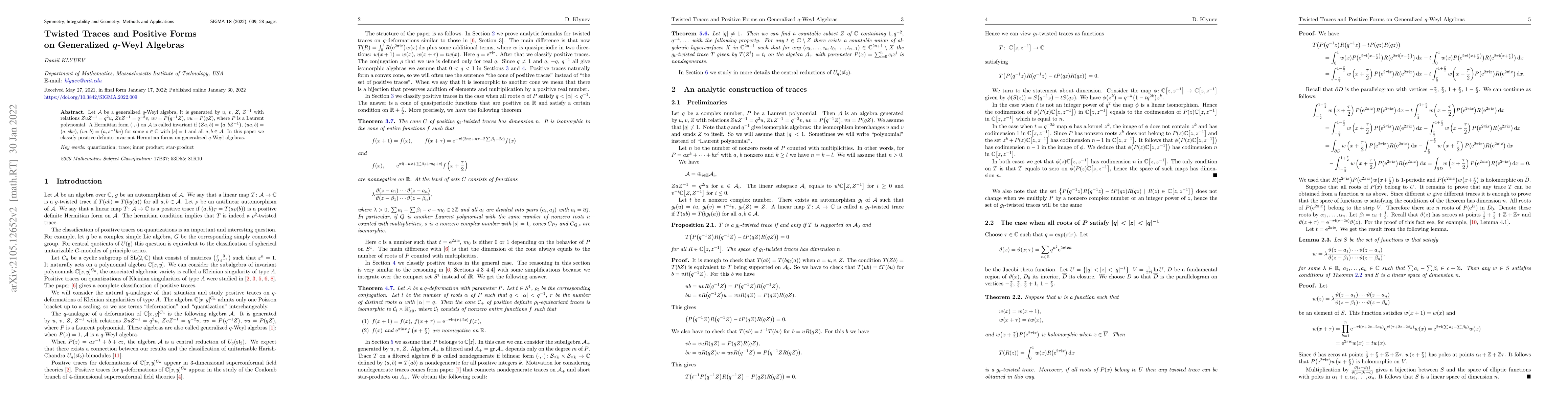 Thumbnail for Twisted Traces and Positive Forms on Generalized $q$-Weyl Algebras