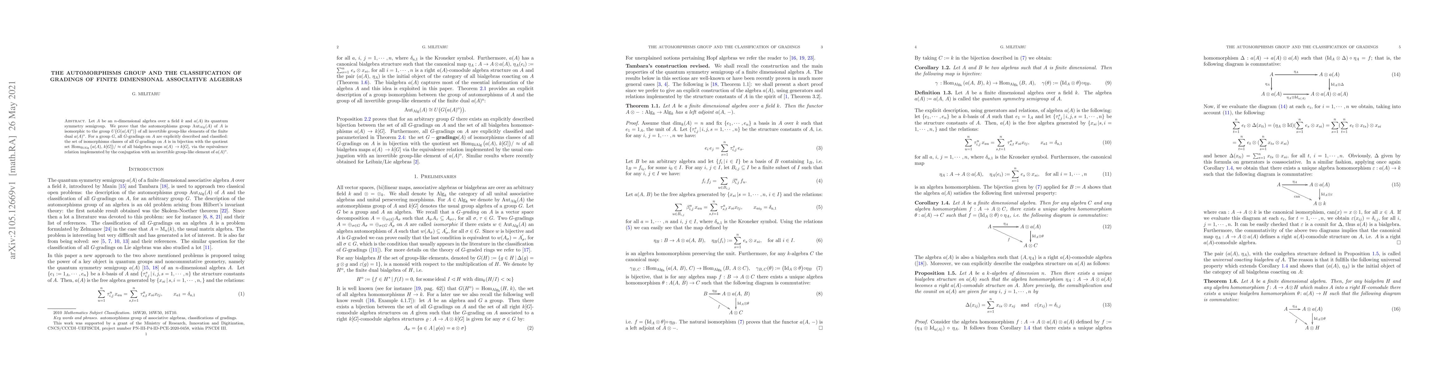 Thumbnail for The automorphisms group and the classification of gradings of finite
  dimensional associative algebras