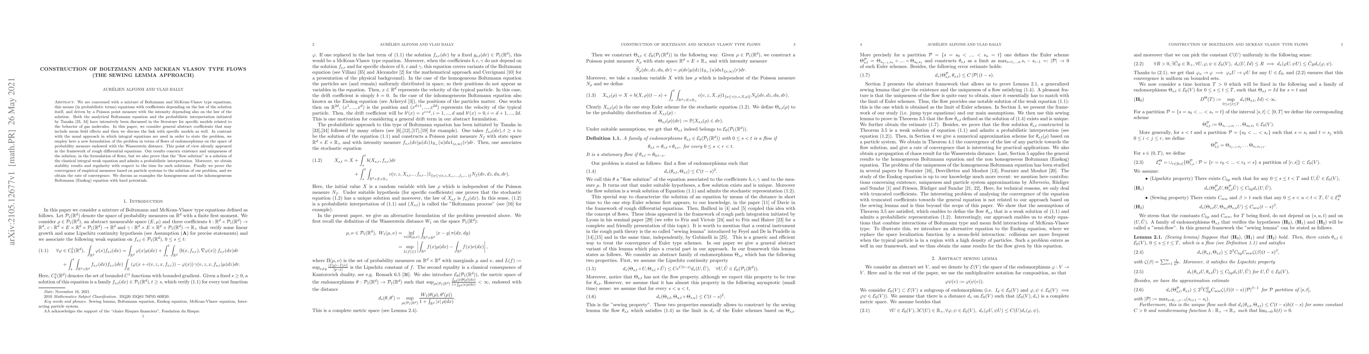 Thumbnail for Construction of Boltzmann and McKean Vlasov type flows (the sewing lemma
  approach)