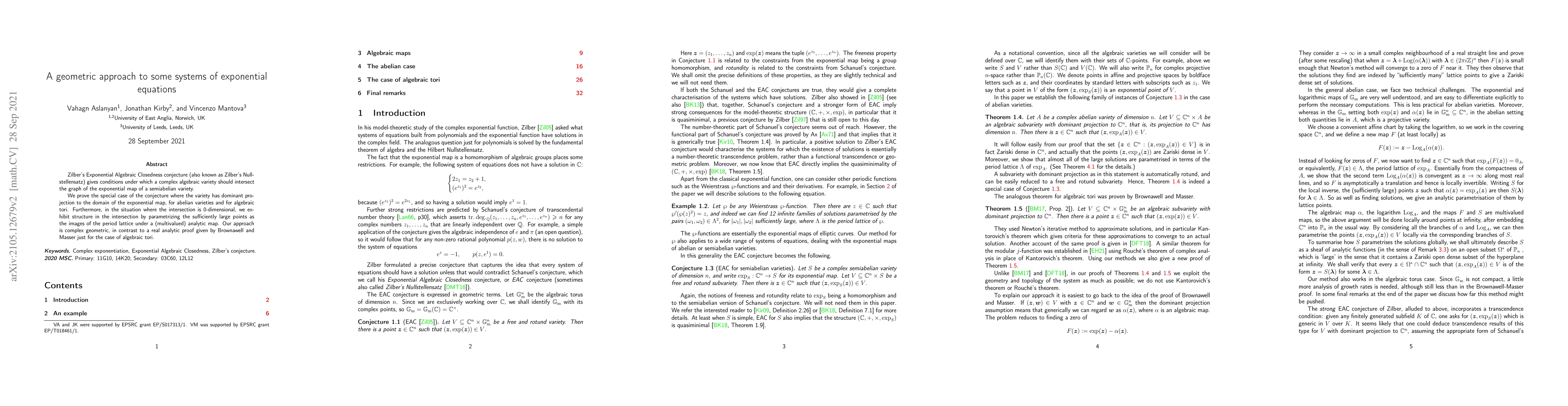 Thumbnail for A geometric approach to some systems of exponential equations