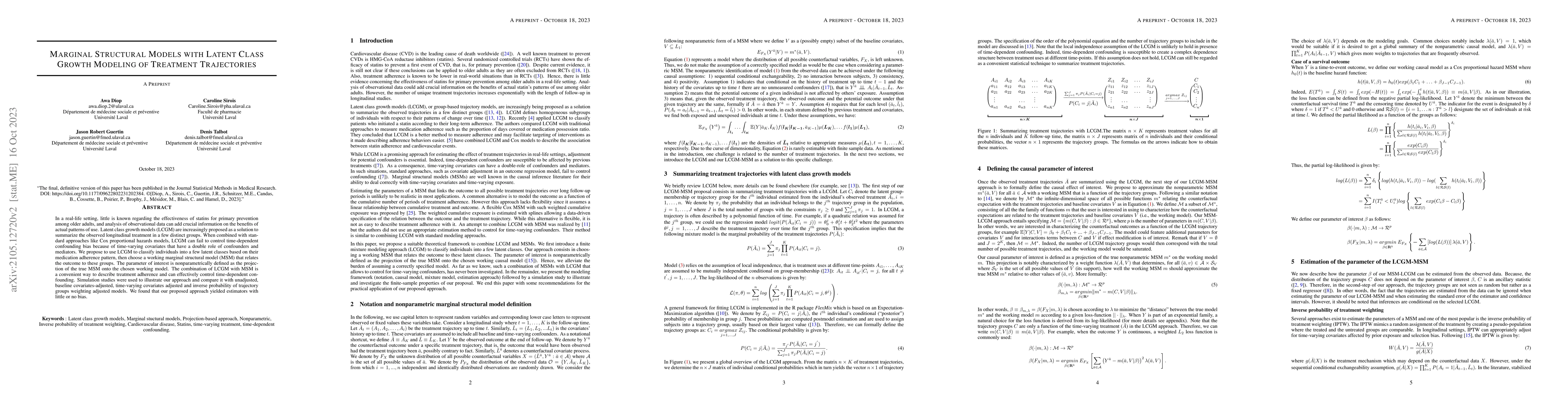Thumbnail for Marginal structural models with Latent Class Growth Modeling of
  Treatment Trajectories