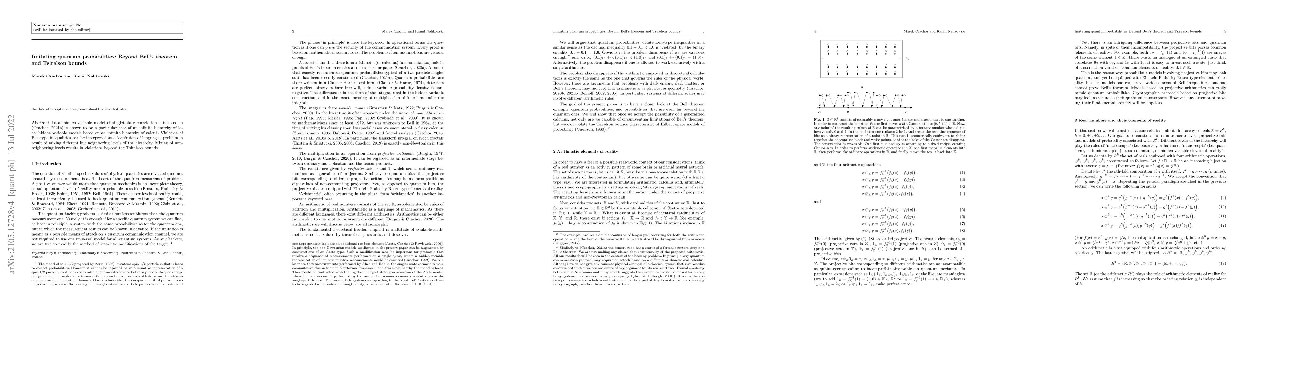 Thumbnail for Imitating quantum probabilities: Beyond Bell's theorem and Tsirelson
  bounds