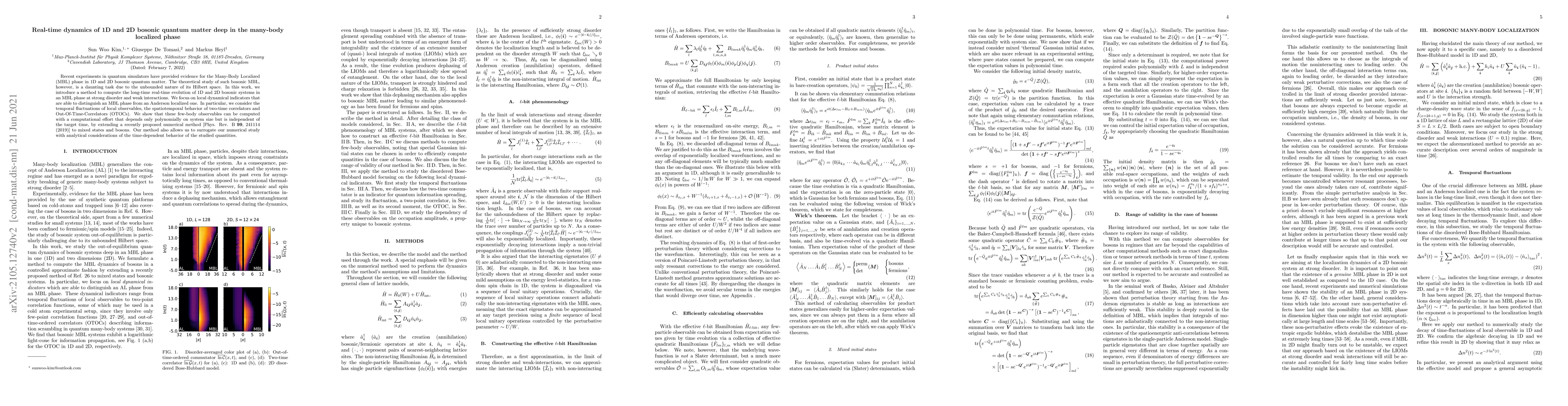 Thumbnail for Real-time dynamics of 1D and 2D bosonic quantum matter deep in the
  many-body localized phase